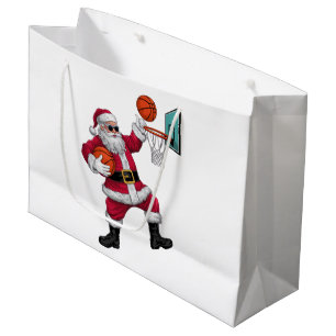 Christmas Santa Claus Dunking A Basketball Xmas Large Gift Bag