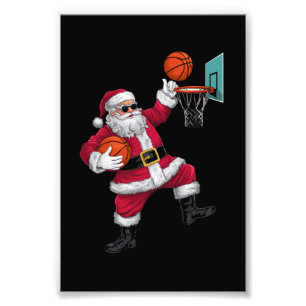 Christmas Santa Claus Dunking A Basketball Xmas Photo Print