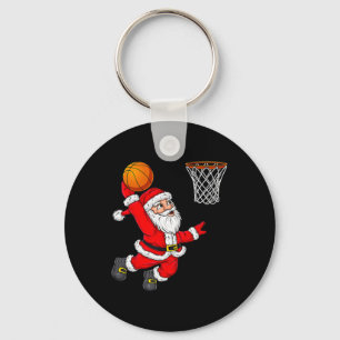 Christmas Santa Claus Dunking A Bysketbyll Fun Xma Keychain