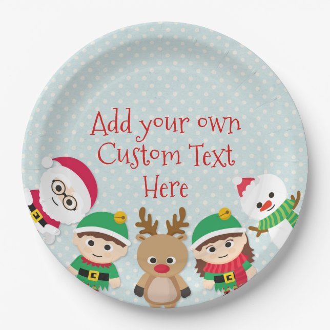 Christmas Santa Claus, Elf, Snowman, Paper Plate (Front)