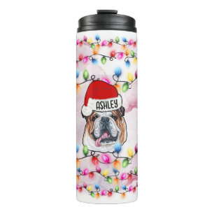 Christmas Santa Claus English Bulldog Dog Head Thermal Tumbler