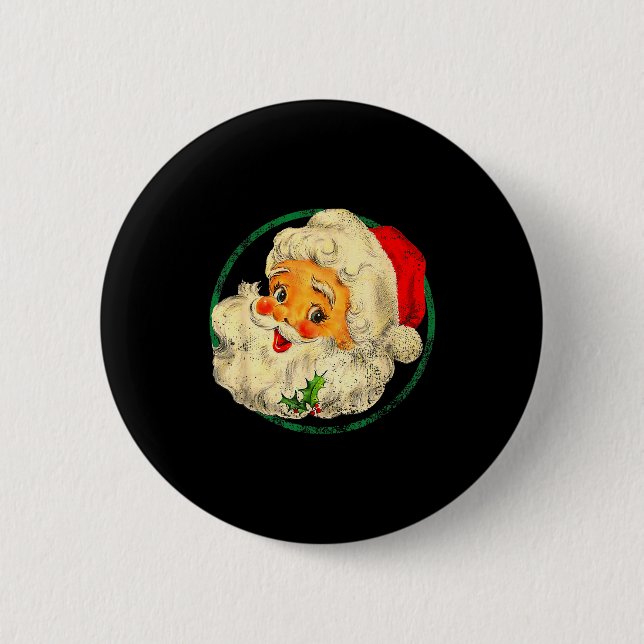 Christmas Santa Claus Face Old Fashioned Pajamas H 2 Inch Round Button (Front)