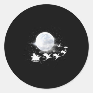 Christmas Santa Claus Flying Past The Moon Dragon  Classic Round Sticker