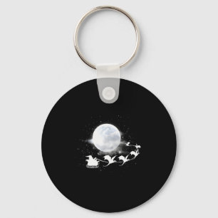 Christmas Santa Claus Flying Past The Moon Dragon  Keychain