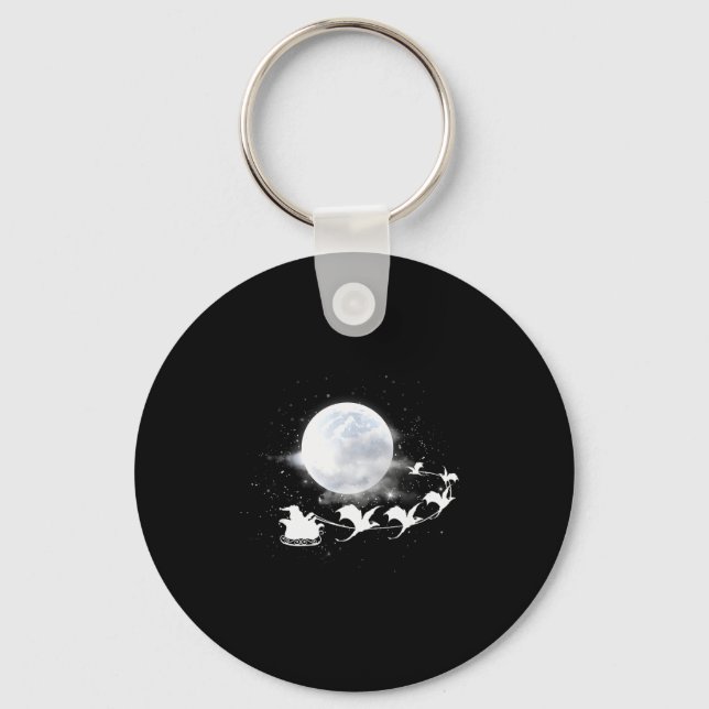 Christmas Santa Claus Flying Past The Moon Dragon  Keychain (Front)