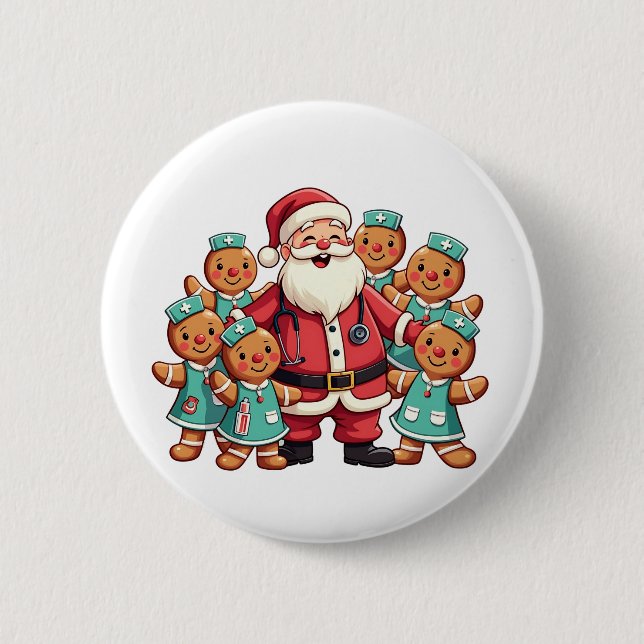 Christmas Santa Claus Gingerbread Nurses  2 Inch Round Button (Front)