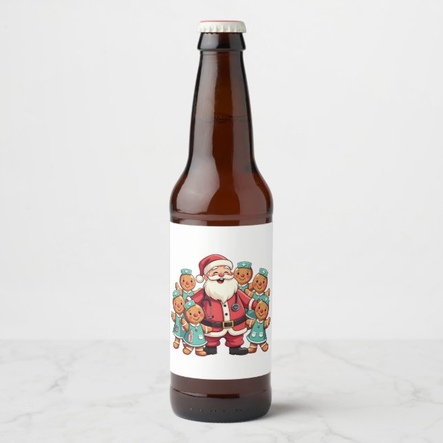 Christmas Santa Claus Gingerbread Nurses  Beer Bottle Label (Front)