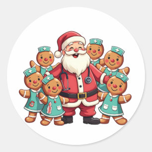 Christmas Santa Claus Gingerbread Nurses  Classic Round Sticker