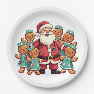 Christmas Santa Claus Gingerbread Nurses  Paper Plate