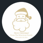 Christmas  Santa Claus gold white custom name Classic Round Sticker<br><div class="desc">Christmas Holidays Santa Claus Noel custom name and date cute favour stickers labels.
Merry Christmas
faux gold and white</div>