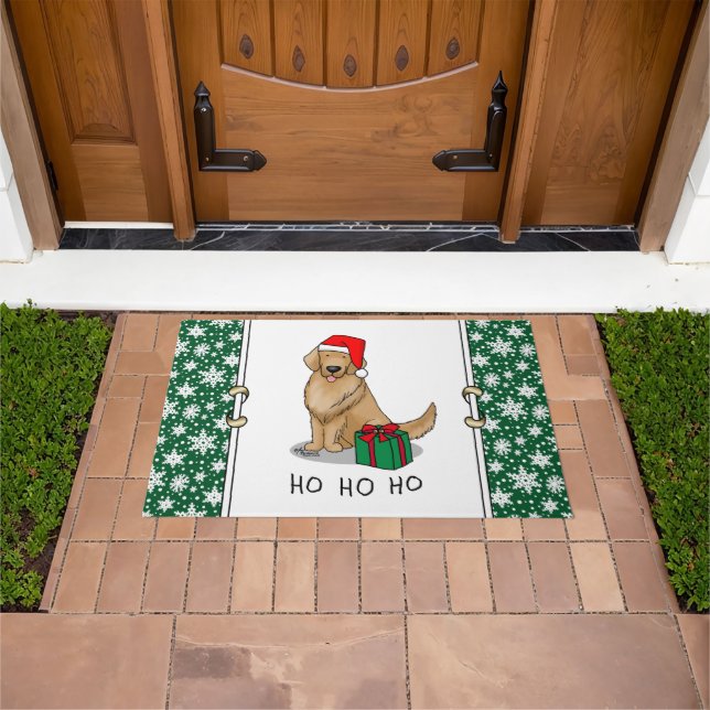 Christmas Santa Claus Golden Retriever Dog Cute Doormat (Outdoor)