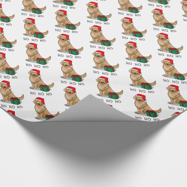 Christmas Santa Claus Golden Retriever Dog Cute Wrapping Paper (Corner)