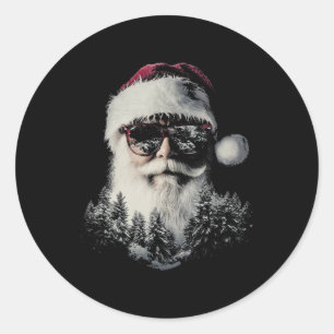 Christmas Santa Claus Graphic X-mas Sungles Holida Classic Round Sticker