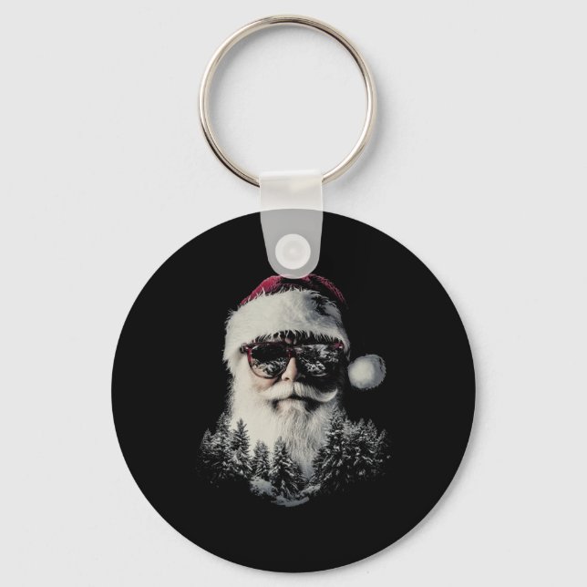 Christmas Santa Claus Graphic X-mas Sungles Holida Keychain (Front)