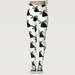 christmas santa claus hat black cat leggings