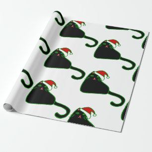 christmas santa claus hat black cat wrapping paper