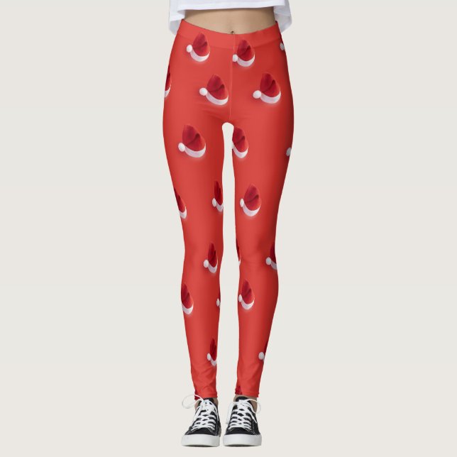 Christmas santa claus hat red pattern leggings (Front)