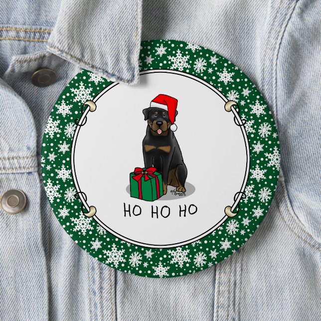 Christmas Santa Claus Hat Rottweiler Dog Cute 6 Inch Round Button (In Situ)