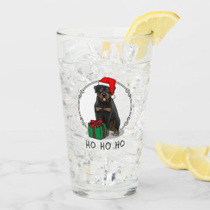 Christmas Santa Claus Hat Rottweiler Dog Cute Glass