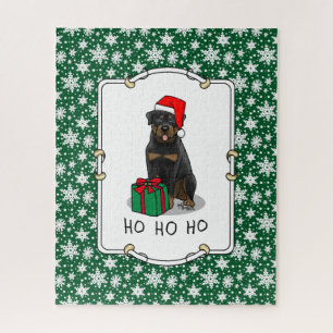 Christmas Santa Claus Hat Rottweiler Dog Cute Jigsaw Puzzle