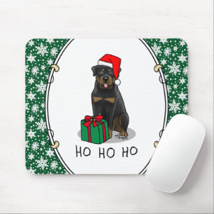 Christmas Santa Claus Hat Rottweiler Dog Cute Mouse Pad