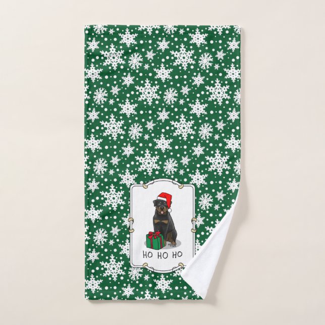 Christmas Santa Claus Hat Rottweiler Dog Funny Bath Towel Set (Hand Towel)