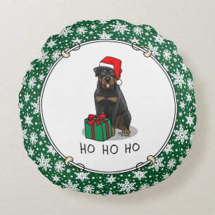 Christmas Santa Claus Hat Rottweiler Dog Funny Round Pillow