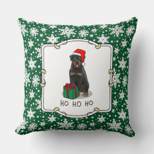 Christmas Santa Claus Hat Rottweiler Dog Funny Throw Pillow
