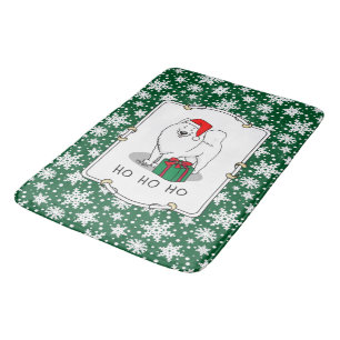 Christmas Santa Claus Hat Samoyed Dog Cute Bath Mat