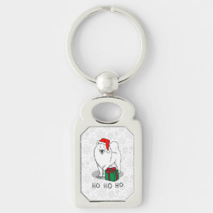 Christmas Santa Claus Hat Samoyed Dog Funny Keychain