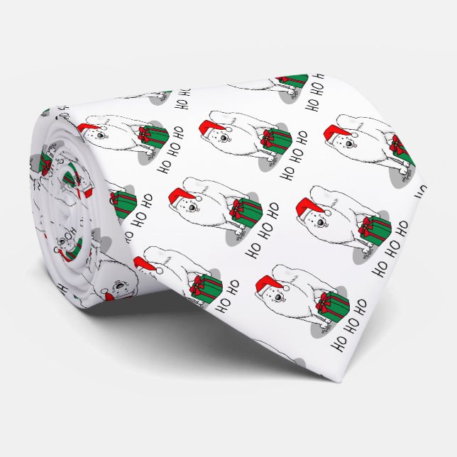 Christmas Santa Claus Hat Samoyed Dog Funny Tie (Rolled)