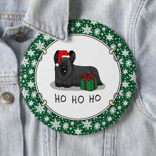 Christmas Santa Claus Hat Skye Terrier (black) 6 Inch Round Button