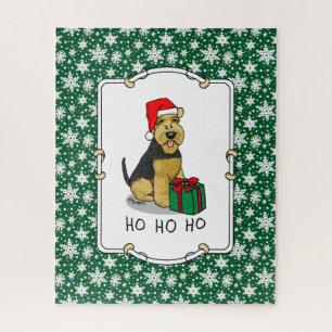 Christmas Santa Claus Hat Welsh Terrier Dog Cute Jigsaw Puzzle