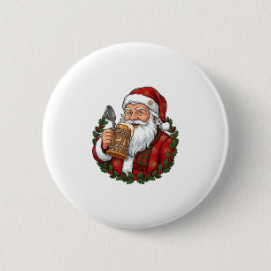 Christmas Santa Claus Holding Beer Glass 2 Inch Round Button