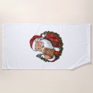 Christmas Santa Claus Holding Beer Glass Beach Towel