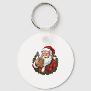 Christmas Santa Claus Holding Beer Glass Keychain