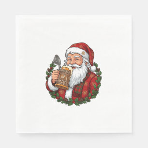 Christmas Santa Claus Holding Beer Glass Napkin
