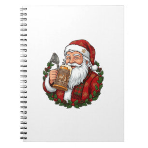 Christmas Santa Claus Holding Beer Glass Notebook