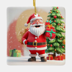 Christmas Santa Claus Holding Present Ceramic Ornament