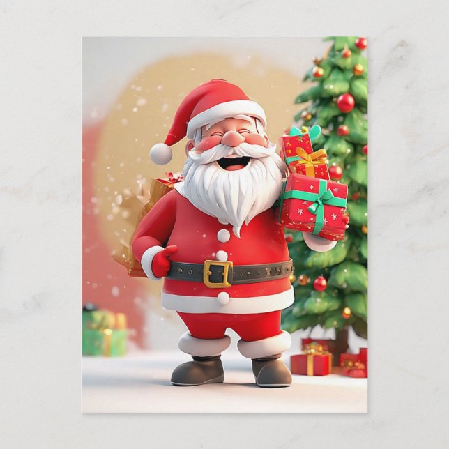 Christmas Santa Claus Holding Present Postcard (Front)