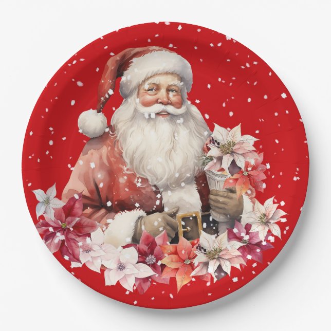 Christmas Santa Claus Holiday Paper Plate (Front)