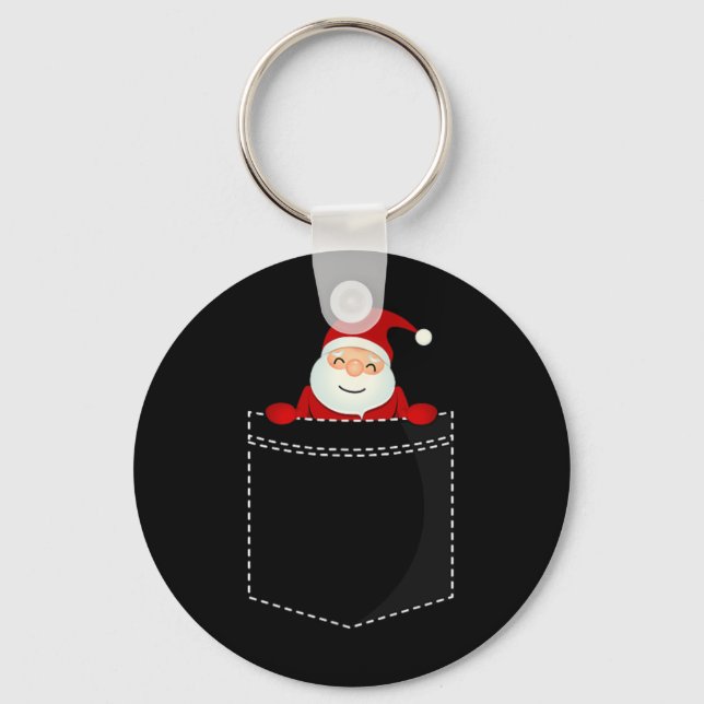 Christmas Santa Claus Holiday Pocket T Shirt Cloth Keychain (Front)