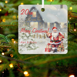  Christmas Santa Claus house photo Square Ornament