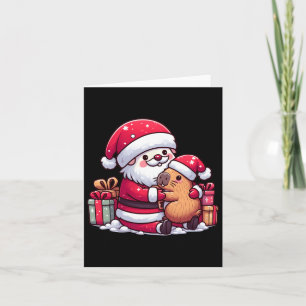Christmas Santa Claus Hugging Cute Capybara With S Card
