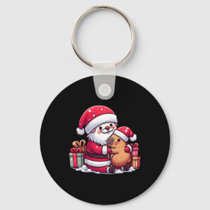 Christmas Santa Claus Hugging Cute Capybara With S Keychain