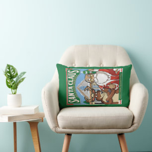 Christmas Santa Claus & Kickin' Reindeer Snowing Lumbar Pillow