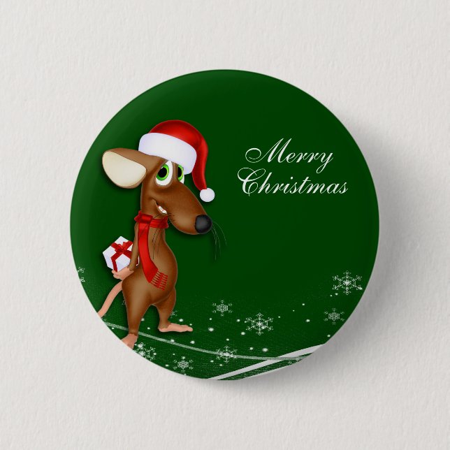 Christmas Santa Claus Mouse 2 Inch Round Button (Front)