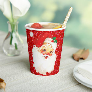 Christmas Santa Claus on Red Glitter Paper Cups