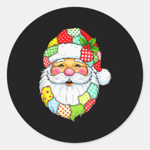 Christmas Santa Claus Patchwork Vintage Men Women Classic Round Sticker