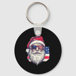 Christmas Santa Claus Patriotic Usa Sungles In Jul Keychain